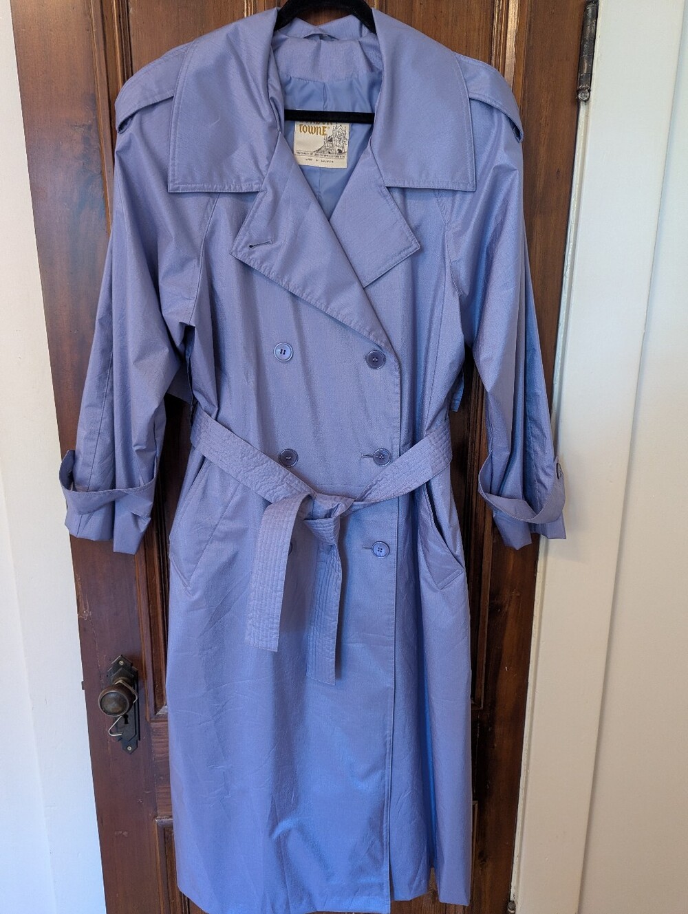 Vintage London Towne Icy Lavender Belted Trench Coat Size 10